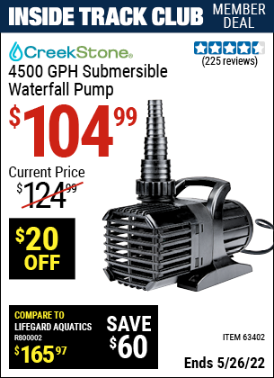 Harbor Freight Tools Coupons, Harbor Freight Coupon, HF Coupons-Creekstone 4500gph Submersible Waterfall Pump