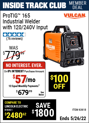 Harbor Freight Tools Coupons, Harbor Freight Coupon, HF Coupons-Vulcan Protig 165 Welder With 120/240 Volt Input