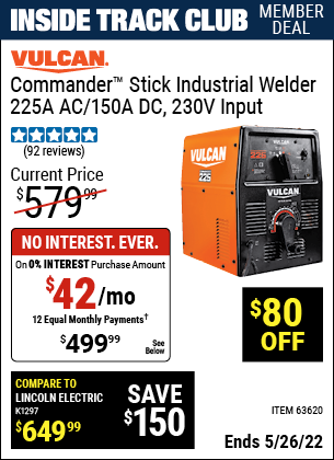 Harbor Freight Tools Coupons, Harbor Freight Coupon, HF Coupons-Vulcan Commander 225 Ac/dc Stick Welder