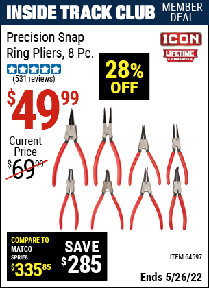 Harbor Freight Tools Coupons, Harbor Freight Coupon, HF Coupons-8 Piece Precision Snap Ring Pliers Icon
