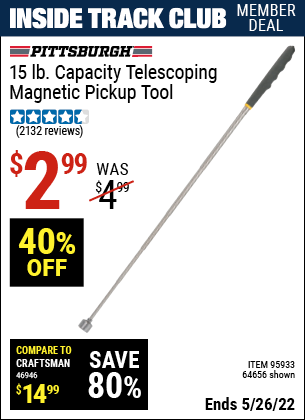 Harbor Freight Tools Coupons, Harbor Freight Coupon, HF Coupons-15 lb. Capacity Telescoping Magnetic Pickup Tool