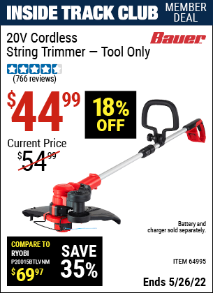 Harbor Freight Tools Coupons, Harbor Freight Coupon, HF Coupons-BAUER 20V Hypermax Lithium Cordless String Trimmer for $39.99