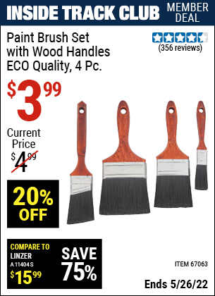 Harbor Freight Tools Coupons, Harbor Freight Coupon, HF Coupons-4 Piece Paint Brush Set With Wood Handles