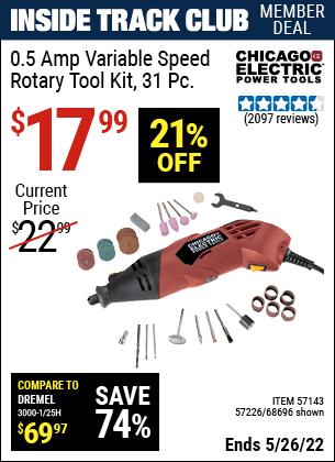 Harbor Freight Tools Coupons, Harbor Freight Coupon, HF Coupons-31 Piece Heavy Duty Variable Speed Rotary Tool Kit