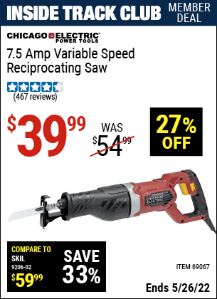 Harbor Freight Tools Coupons, Harbor Freight Coupon, HF Coupons-7.5 Amp Heavy Duty Reciprocating Saw