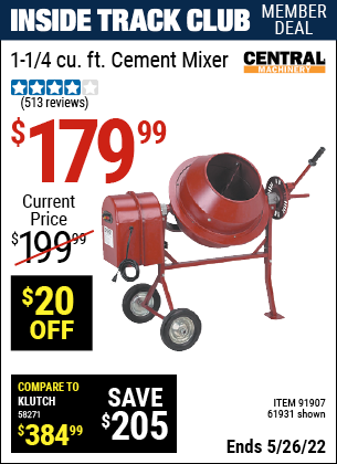 Harbor Freight Tools Coupons, Harbor Freight Coupon, HF Coupons-1-1/4 Cubic Ft. Cement Mixer