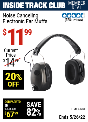 Harbor Freight Tools Coupons, Harbor Freight Coupon, HF Coupons-Noise Canceling Electronic Ear Muffs