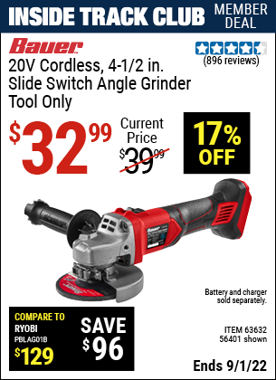 Harbor Freight Tools Coupons, Harbor Freight Coupon, HF Coupons-BAUER 20V Hypermax Lithium Cordless 4-1/2 in. Heavy Duty Angle Grinder for $34.99
