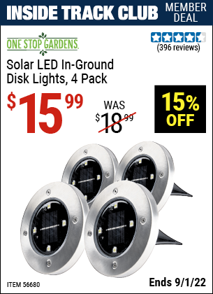 Harbor Freight Tools Coupons, Harbor Freight Coupon, HF Coupons-Solar LED Inground Disk Lights, 4 Pk.