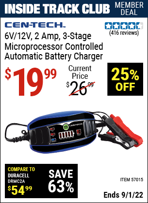 Harbor Freight Tools Coupons, Harbor Freight Coupon, HF Coupons-6v/12v 2 Amp 3-Stage Microprocessor Controlled Automatic Battery Charger
