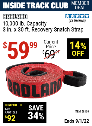 Harbor Freight Tools Coupons, Harbor Freight Coupon, HF Coupons-10,000 lb.  Capacity 3 in.  x 30 ft.  Recovery Snatch Strap