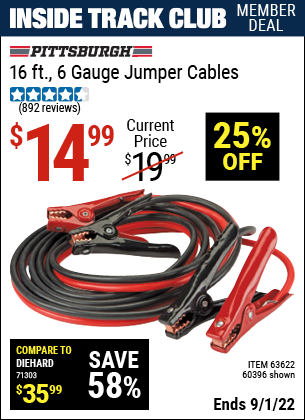 Harbor Freight Tools Coupons, Harbor Freight Coupon, HF Coupons-16 Ft. 6 Gauge Heavy Duty Booster Cables