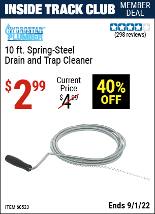 Harbor Freight Tools Coupons, Harbor Freight Coupon, HF Coupons-10 ft. Spring-Steel Drain & Trap Cleaner