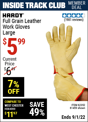 Harbor Freight Tools Coupons, Harbor Freight Coupon, HF Coupons-Full Grain Leather Work Gloves - Large