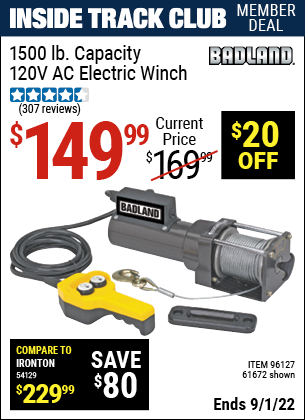 Harbor Freight Tools Coupons, Harbor Freight Coupon, HF Coupons-1500 Lb. Capacity 120 Volt Ac Electric Winch