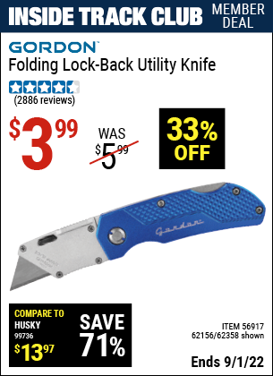 Harbor Freight Tools Coupons, Harbor Freight Coupon, HF Coupons-Folding Locking Back Utility Knife