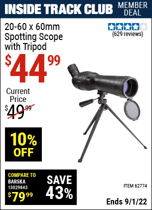 Harbor Freight Tools Coupons, Harbor Freight Coupon, HF Coupons-20-60 X 60mm Spotting Scope With Tripod
