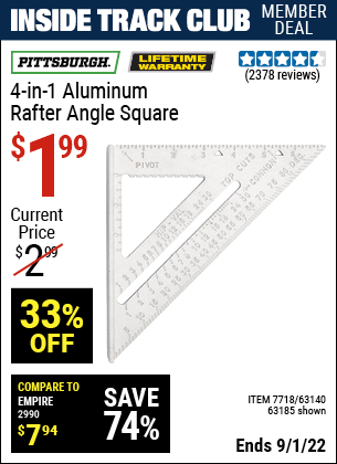 Harbor Freight Tools Coupons, Harbor Freight Coupon, HF Coupons-4-in-1 Aluminum Rafter Angle Square