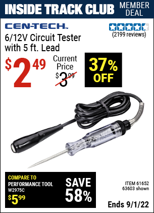 Harbor Freight Tools Coupons, Harbor Freight Coupon, HF Coupons-6/12v Circuit Tester With 5 Ft. Lead