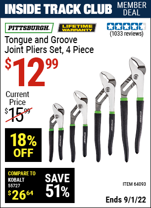Harbor Freight Tools Coupons, Harbor Freight Coupon, HF Coupons-4 Piece Tongue And Groove Joint Pliers Set
