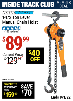 Harbor Freight Tools Coupons, Harbor Freight Coupon, HF Coupons-1-1/2 Ton Lever Chain Hoist
