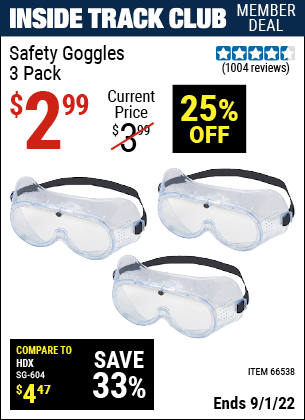 Harbor Freight Tools Coupons, Harbor Freight Coupon, HF Coupons-Safety Goggles Pack Of 3