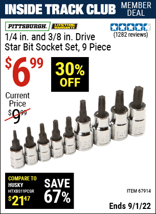Harbor Freight Tools Coupons, Harbor Freight Coupon, HF Coupons-PITTSBURGH - 1/4 In. And 3/8 In. Drive Star Bit Socket Set, 9 Pc.