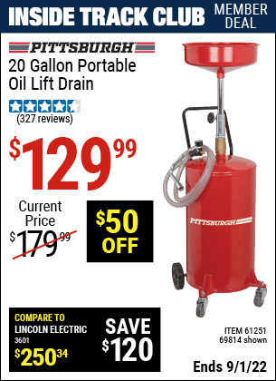 Harbor Freight Tools Coupons, Harbor Freight Coupon, HF Coupons-20 Gallon Portable Oil Lift Drain