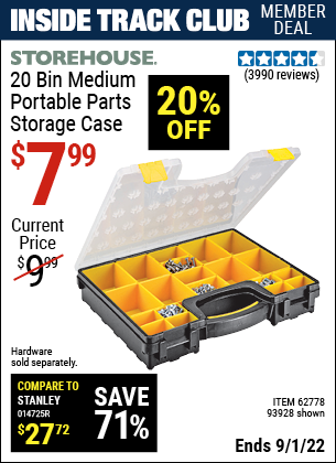 Harbor Freight Tools Coupons, Harbor Freight Coupon, HF Coupons-20 Bin Portable Parts Storage Case