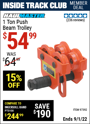 Harbor Freight Tools Coupons, Harbor Freight Coupon, HF Coupons-1 Ton Push Beam Trolley
