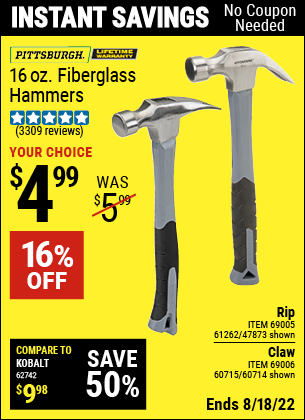 Harbor Freight Tools Coupons, Harbor Freight Coupon, HF Coupons-16 Oz. Fiberglass Handle Hammers