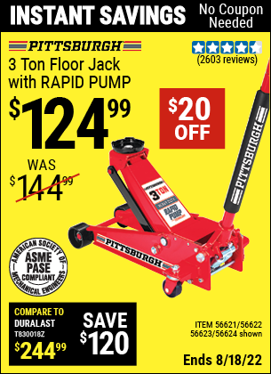 Harbor Freight Tools Coupons, Harbor Freight Coupon, HF Coupons-Rapid Pump 3 Ton Steel Heavy Duty Floor Jack