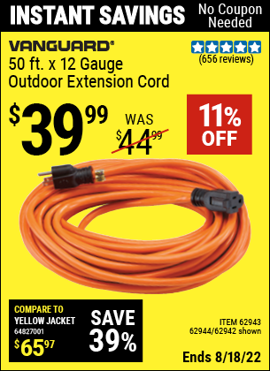 Harbor Freight Tools Coupons, Harbor Freight Coupon, HF Coupons-12 Gauge X 50 Ft. Outdoor Extension Cord