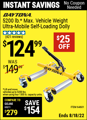 Harbor Freight Tools Coupons, Harbor Freight Coupon, HF Coupons-5200 Lb. Ultra-mobile Self-loading Vehicle Dolly