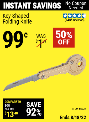 Harbor Freight Tools Coupons, Harbor Freight Coupon, HF Coupons-Key-shaped Folding Knife