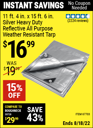 Harbor Freight Tools Coupons, Harbor Freight Coupon, HF Coupons-11 Ft. 4 In. X 15 Ft. 6 In. Silver/heavy Duty Reflective All Purpose/weather Resistant Tarp