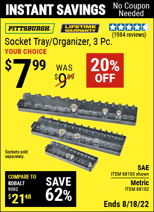 Harbor Freight Tools Coupons, Harbor Freight Coupon, HF Coupons-3 Piece Socket Tray/organizers