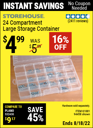 Harbor Freight Tools Coupons, Harbor Freight Coupon, HF Coupons-24 Compartment Large Storage Container