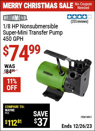Harbor Freight Coupons, HF Coupons, 20% off - 1/8  HP Non-Submersible Super Mini Transfer Pump 450 GPH