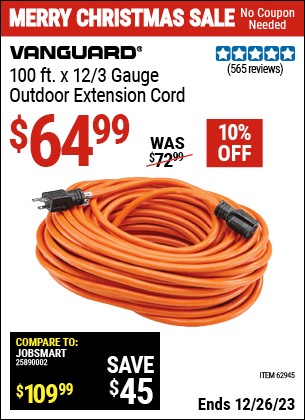 Harbor Freight Coupons, HF Coupons, 20% off - Vanguard 100 Ft. X 12 Gauge Indoor/outdoor Extension Cord