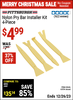 Harbor Freight Coupons, HF Coupons, 20% off - 4 Piece Nylon Pry Bar Installer Kit