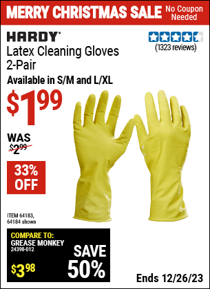 Harbor Freight Coupons, HF Coupons, 20% off - Latex Cleaning Gloves 2 Pair