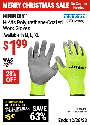 Harbor Freight Coupons, HF Coupons, 20% off - Polyurethane Coated Hi-vis Work Gloves