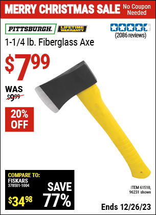Harbor Freight Coupons, HF Coupons, 20% off - 1-1/4 Lb. Axe With 11-1/2