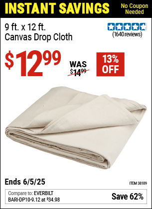 Harbor Freight Coupons, HF Coupons, 20% off - 9 Ft. X 12 Ft. Canvas Drop Cloth