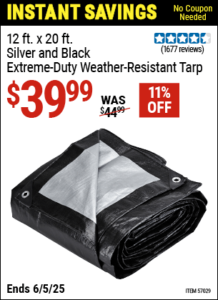 Harbor Freight Coupons, HF Coupons, 20% off - 12 ft. x 20 ft. Silver & Black Extreme Duty Weather Resistant Tarp
