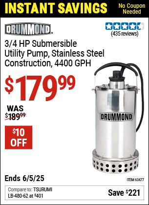 Harbor Freight Coupons, HF Coupons, 20% off - 3/4 Hp Submersible Utility Pump