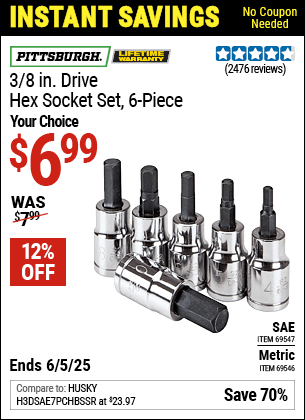 Harbor Freight Coupons, HF Coupons, 20% off - 6 Piece 3/8