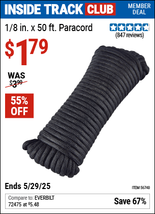 Harbor Freight Coupons, HF Coupons, 20% off - 1/8 in.  x 50 ft.  Paracord