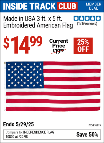 Harbor Freight Coupons, HF Coupons, 20% off - 3ft. x 5ft. American Flag with Embroidered Stars